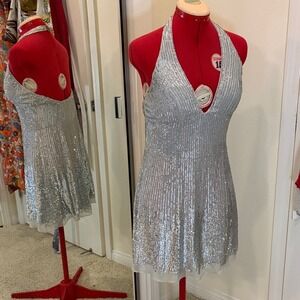 Silver Halter Mini Dress